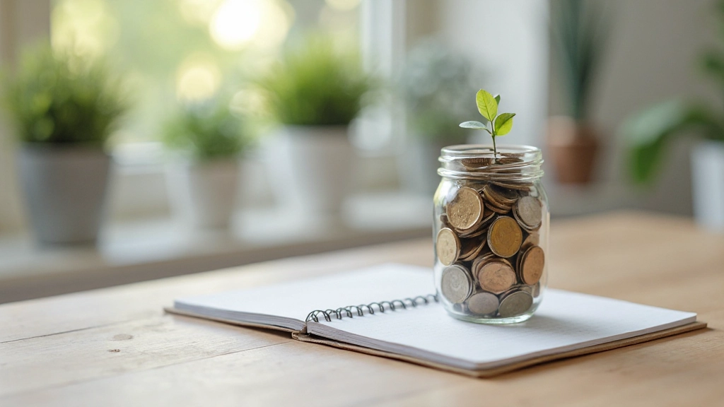 Spaarpot met munten en spaarplan diagram op achtergrond
