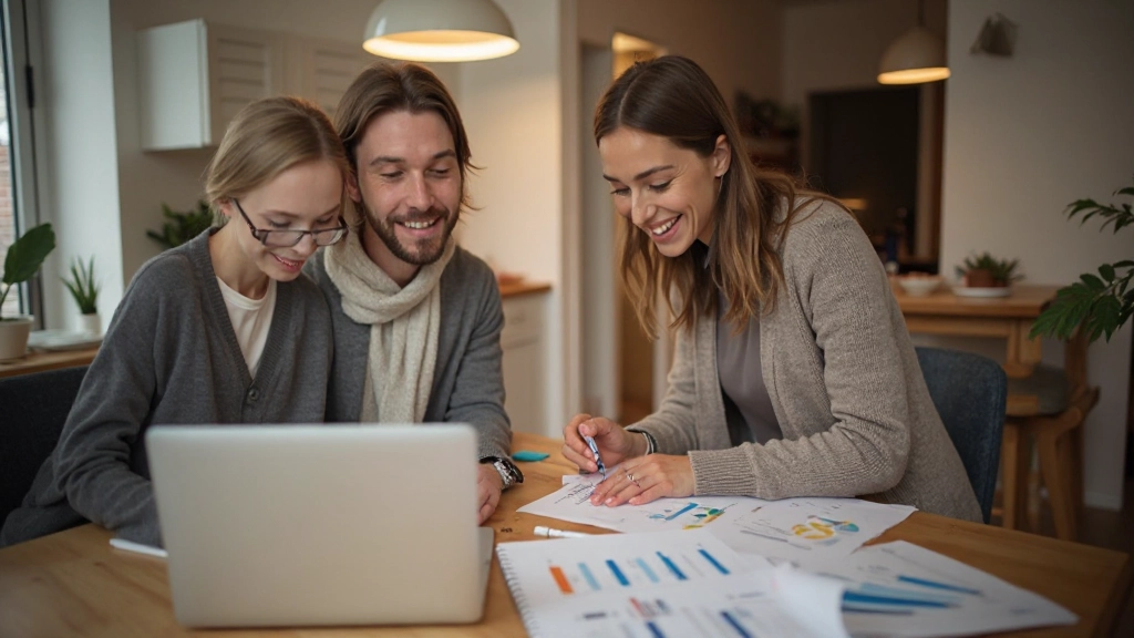 Familie planning gezamenlijke financiën met budget spreadsheet thuis