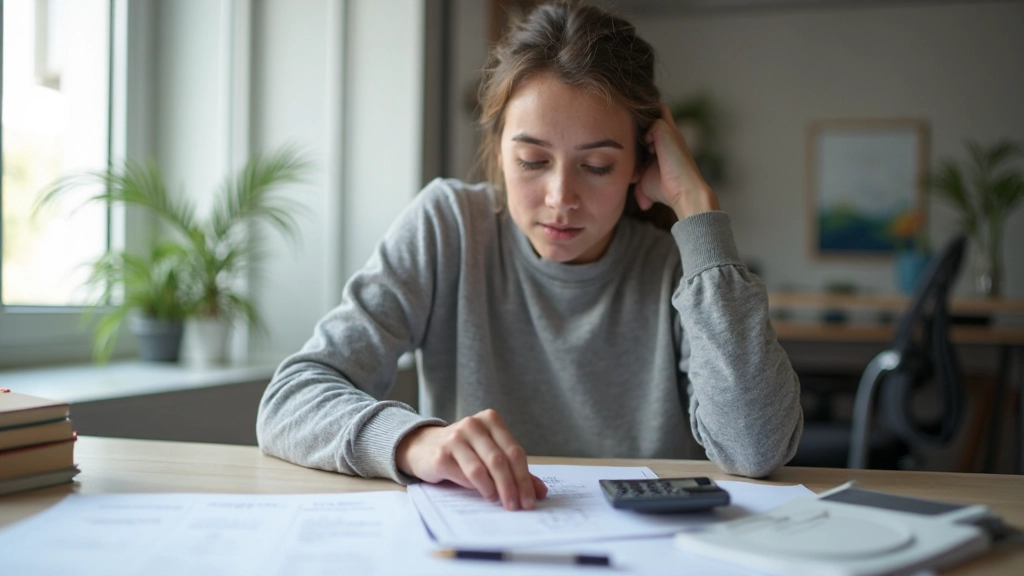 Persoon die financiële doelen analyseert met calculator en notitieboek op modern bureau